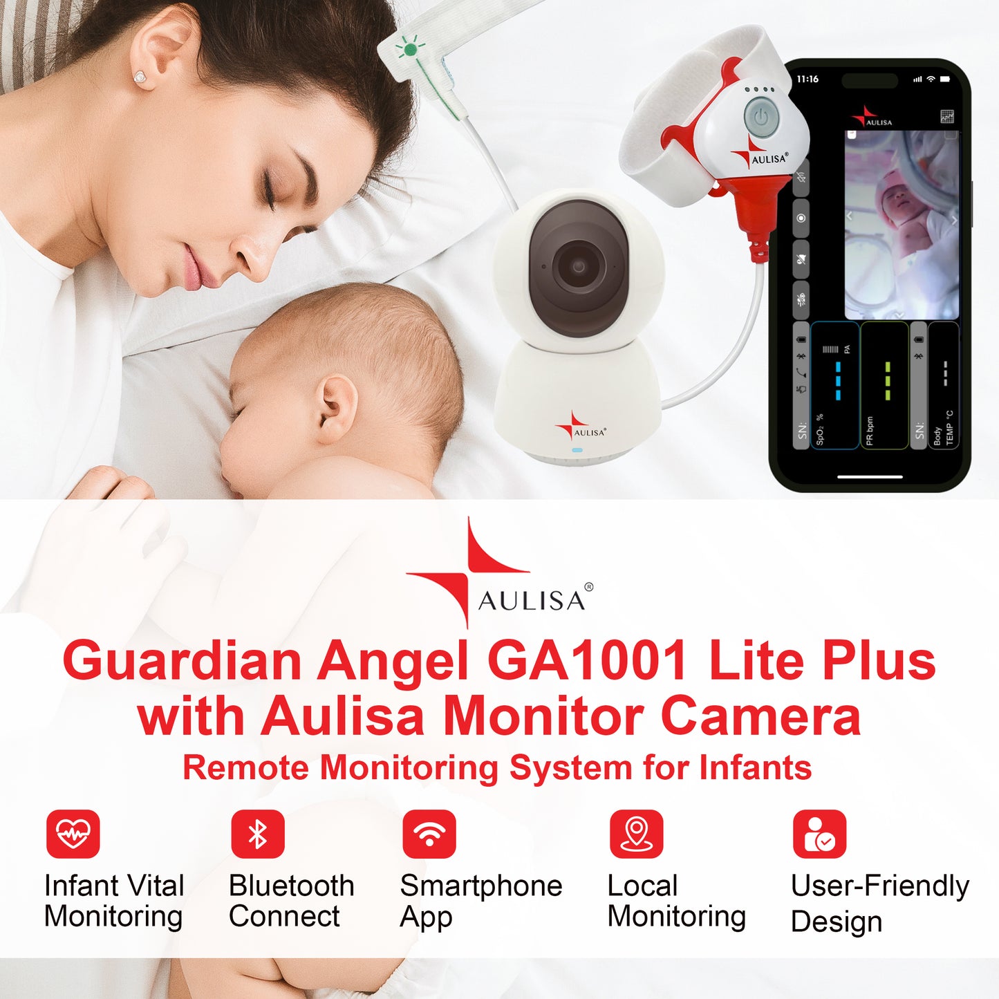 Guardian Angel® GA1001 Lite Plus with Aulisa® Monitor Camera - Remote Monitoring System for Infants